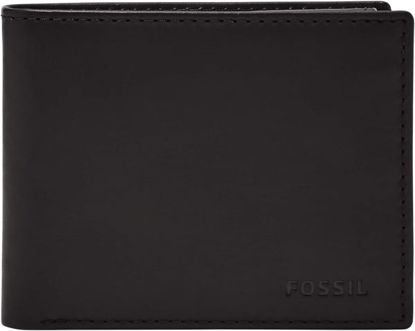 Geantă bifold pentru pașapoarte Fossil Derrick din piele cu blocare RFID pentru bărbați, cu suport detașabil pentru carduri Portofel Barbati Naty Shop Negru