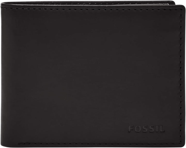 Geantă bifold pentru pașapoarte Fossil Derrick din piele cu blocare RFID pentru bărbați, cu suport detașabil pentru carduri Portofel Barbati Naty Shop Negru