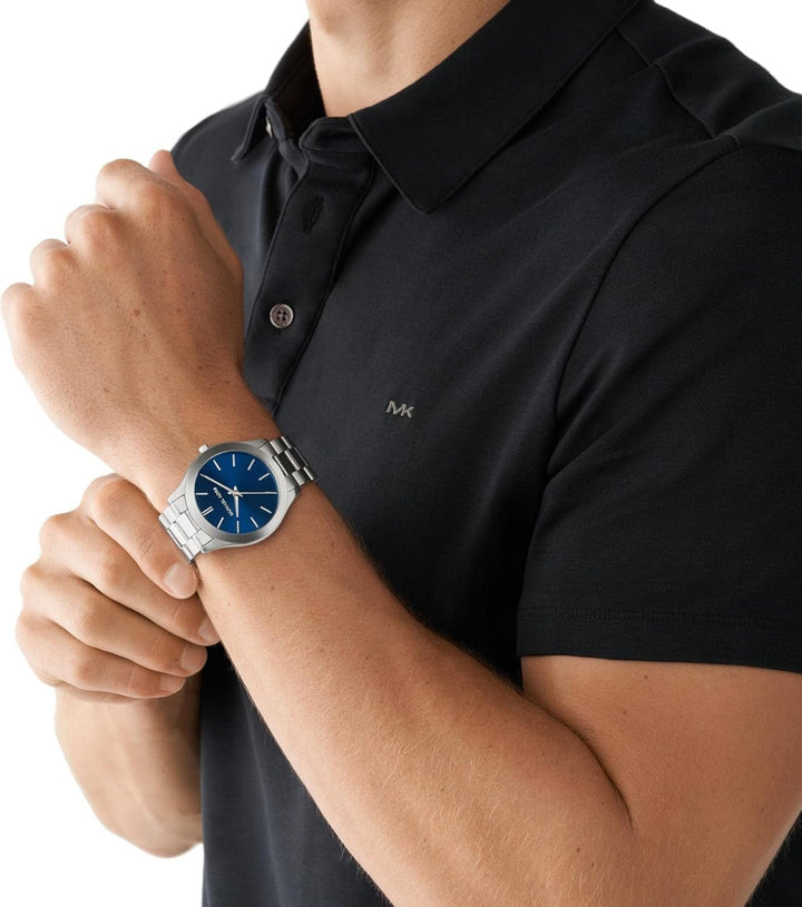 Michael Kors - Slim Runway Collection, culoare argintie, ceas din oțel inoxidabil pentru bărbați MK1060SET Portofel Barbati Naty Shop