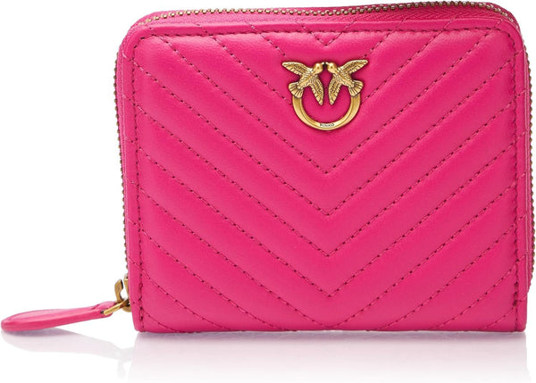 Pinko Women's Taylor Zip Around Sheep Nappa Chevron Travel Accessories Wallet Portofel Femei Naty Shop N17Q_Pink Pinko-Antique Gold 12