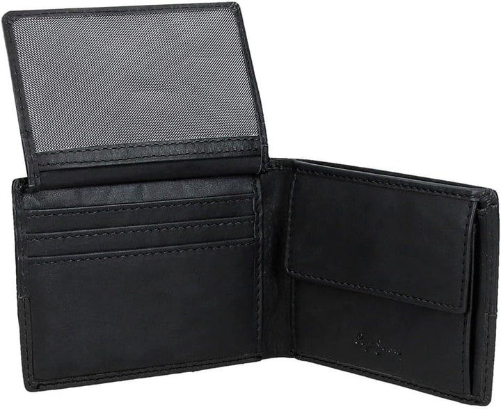 Portofel orizontal dublu Pepe Jeans cu compartiment pentru monede, negru, 11 x 8 x 1 cm, piele, protejat RFID, bărbați, Portofel orizontal cu compartiment pentru monede Portofel Barbati Naty Shop