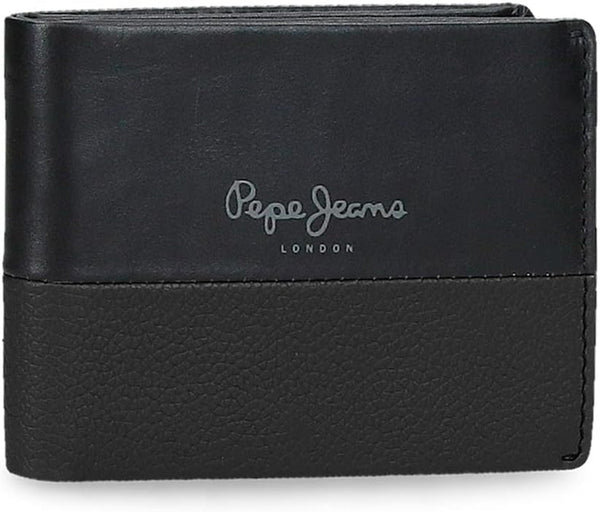 Portofel orizontal dublu Pepe Jeans cu compartiment pentru monede, negru, 11 x 8 x 1 cm, piele, protejat RFID, bărbați, Portofel orizontal cu compartiment pentru monede Portofel Barbati Naty Shop Titlu implicit