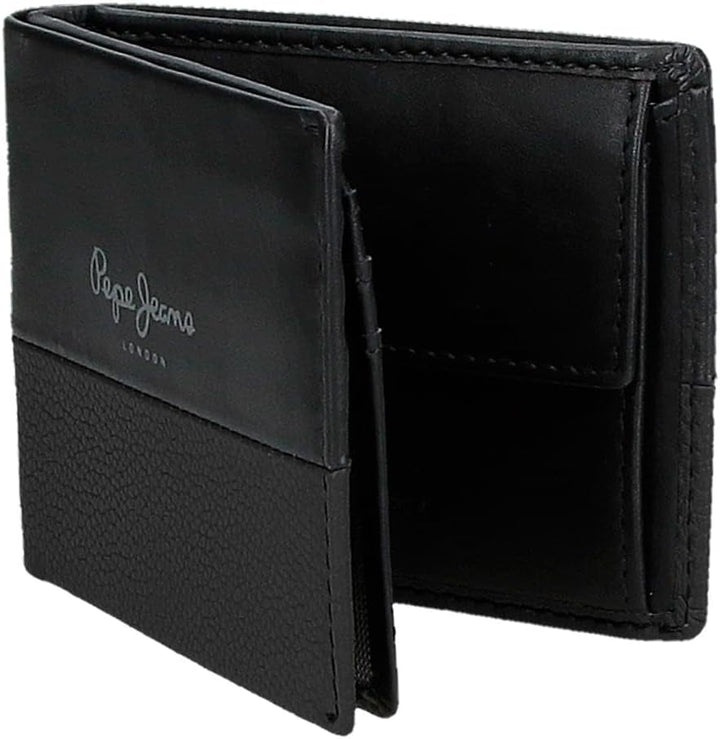 Portofel orizontal dublu Pepe Jeans cu compartiment pentru monede, negru, 11 x 8 x 1 cm, piele, protejat RFID, bărbați, Portofel orizontal cu compartiment pentru monede Portofel Barbati Naty Shop