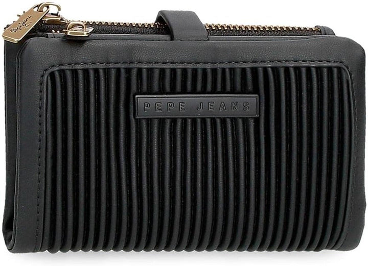 Portofel Pepe Jeans Aurora trei compartimente negru 17.5 x 9.5 x 2 cm piele artificială Portofel Femei Naty Shop Negru Portofoliu 15