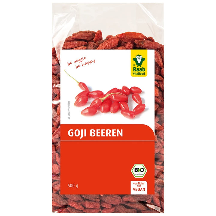 Raab Vitalfood fructe de goji organice, de calitate superioară, cu reziduuri controlate, testate în laborator, nesulfurate, fără aditivi, vegane, bogate în fier natural, potasiu, vitamina C, wolfberry, 1 pachet (250 g) Produse deshidratate Naty Shop 500 grame