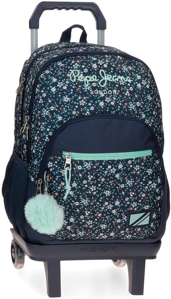 Rucsac școlar Pepe Jeans Alenka cu troler, albastru, 30 x 40 x 12 cm, poliester, 14,4 l, albastru, rucsac școlar cu troler Rucsacuri si ghiozdane premium Naty Shop Rucksack 45 + Trolley