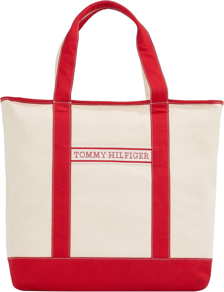 TOMMY HILFIGER Femeii Th Vara Canvas Tote Aw0aw17421 Tote sac Genti Femei Naty Shop Roșu (roșu primar)
